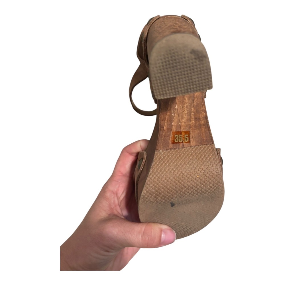 Five Worlds Wooden Platform Sandals Ankle Strap Clogs Brown Heels Size 5.5 - Picture 2 of 6
